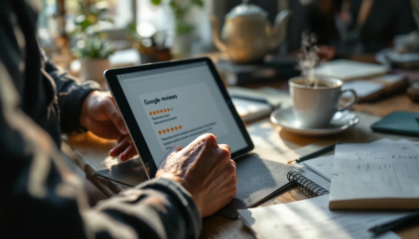 How To Request A Google Review The Right Way — A manager in a modern UK office responding to both positive and negative Google 