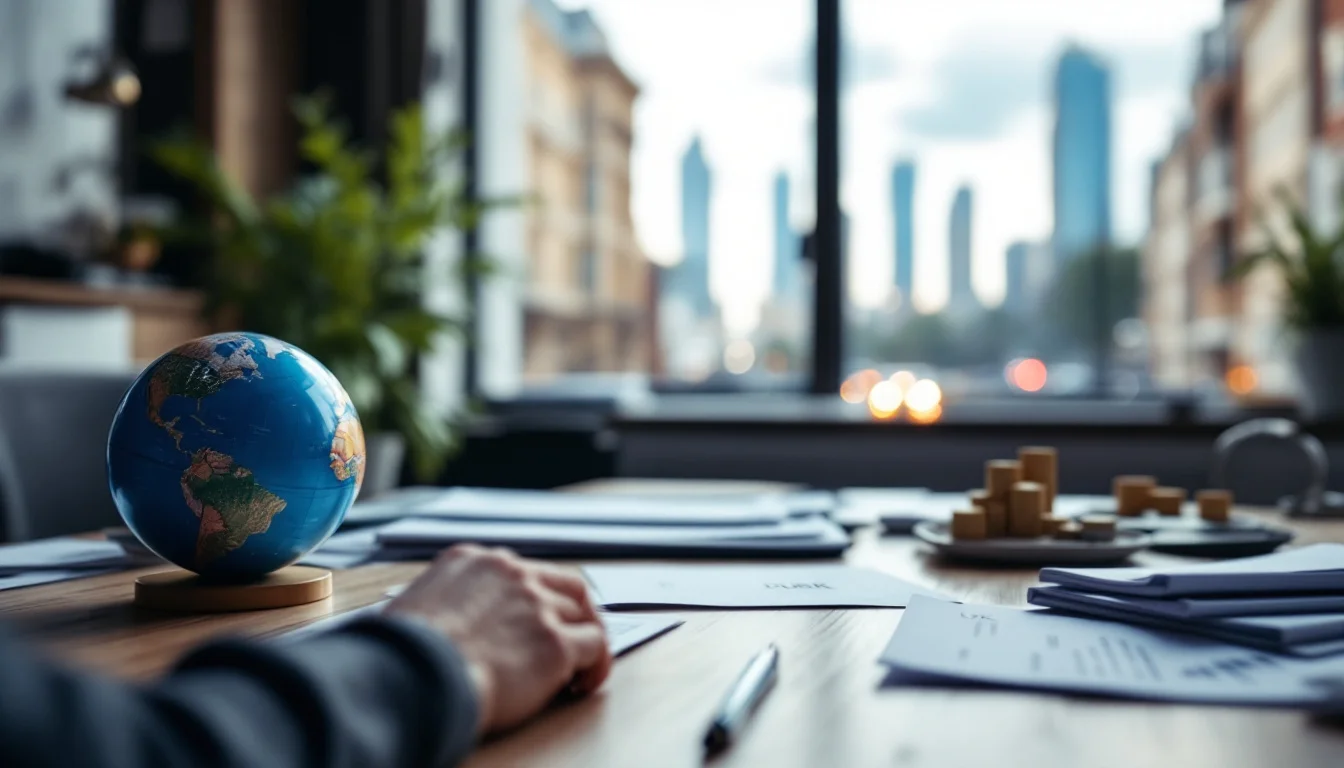 Investing In Dubai Property From The UK Guide — A British investor in a smart office analysing Dubai property listings and signi